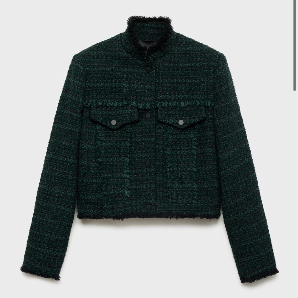 Mango Dark Green Tweed Blazer